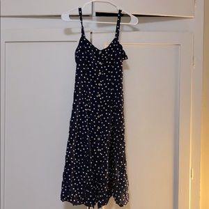 Dark blue polka dotted midi dress